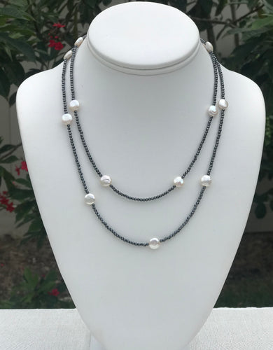 hematite and coin pearl necklace