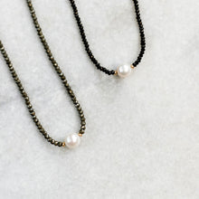 Load image into Gallery viewer, black spinel + pearl + gold necklace
