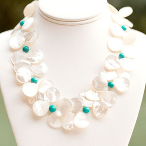 teardrop yellowlip shell + turquoise necklace