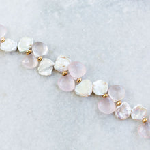 Load image into Gallery viewer, petal pearl + rose quartz + gold necklace
