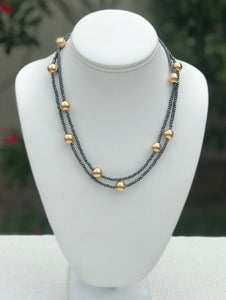 hematite + gold bead necklace