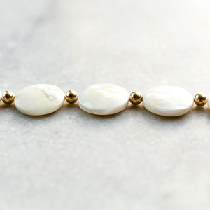 mother of pearl + gold bead necklace