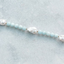 Load image into Gallery viewer, baroque pearl + aquamarine + gold necklace
