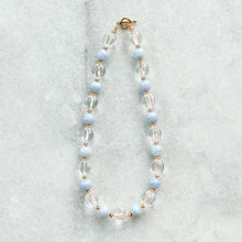 Load image into Gallery viewer, clear quartz + lacy blue agate + gold necklace
