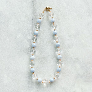 clear quartz + lacy blue agate + gold necklace