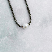 Load image into Gallery viewer, pyrite + pearl + gold necklace
