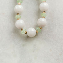 Load image into Gallery viewer, natural white jade and prehnite and gold necklace
