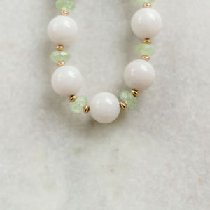 natural white jade and prehnite and gold necklace