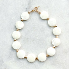 Load image into Gallery viewer, mother of pearl + gold bead necklace
