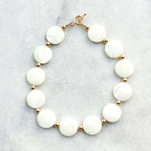 mother of pearl + gold bead necklace