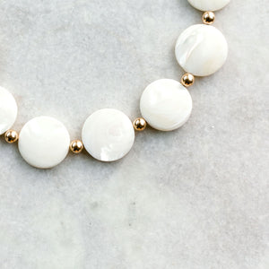 natural mother of pearl and gold bead necklace