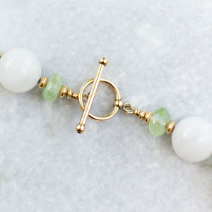 white jade + prehnite + gold necklace