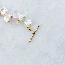 Load image into Gallery viewer, petal pearl + rose quartz + gold necklace
