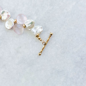 petal pearl + rose quartz + gold necklace