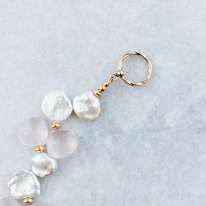 petal pearl + rose quartz + gold necklace