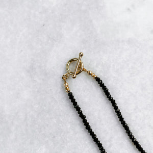 black spinel + pearl + gold necklace