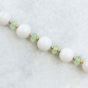 white jade + prehnite + gold necklace