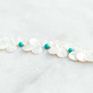 teardrop yellowlip shell + turquoise necklace