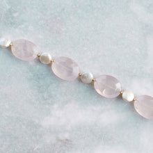 Load image into Gallery viewer, natural rose quartz, coin pearl and gold necklace
