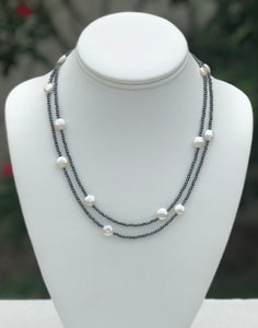 hematite + coin pearl necklace