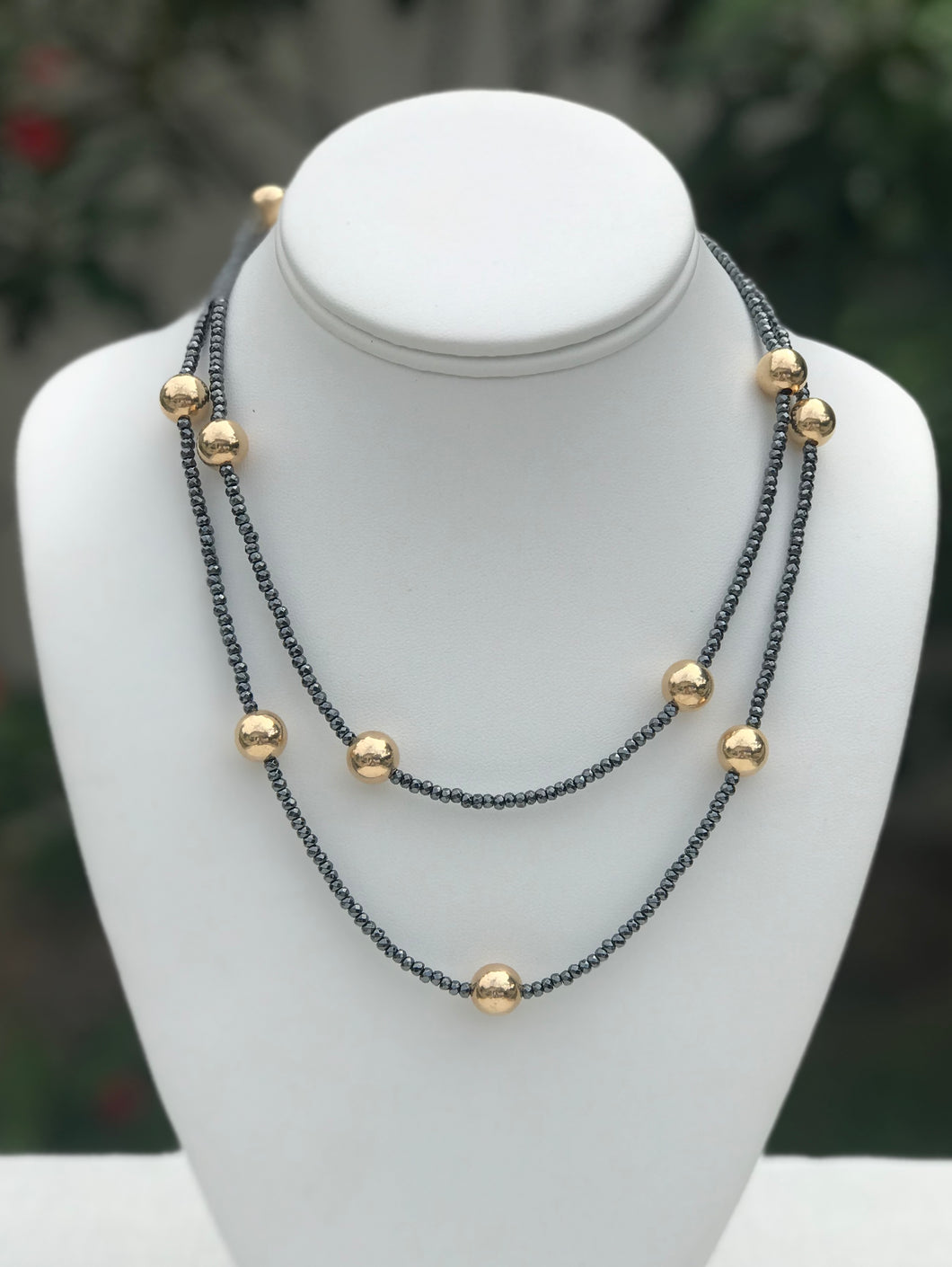 hematite + gold bead necklace