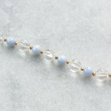 Load image into Gallery viewer, clear quartz + lacy blue agate + gold necklace
