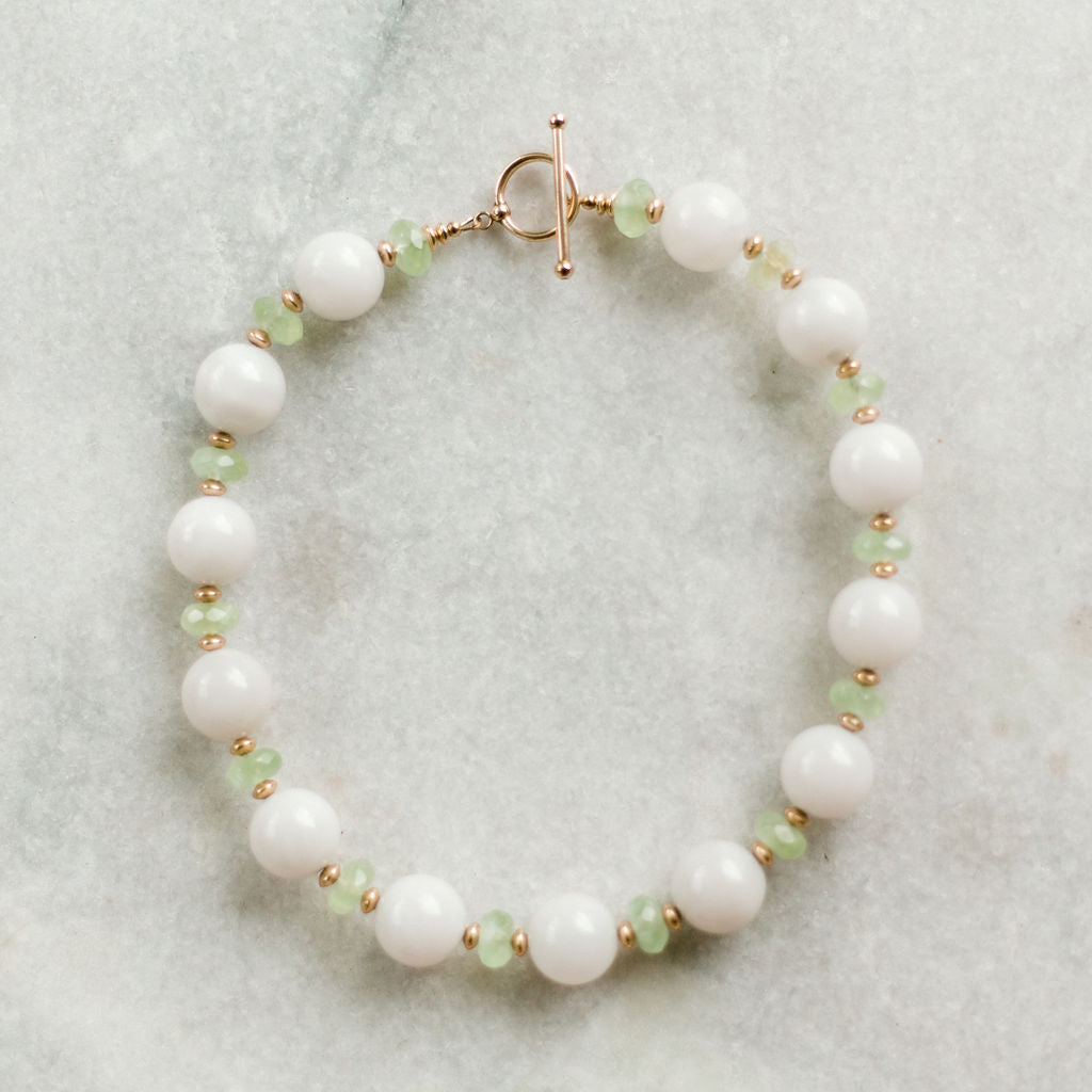 white jade + prehnite + gold necklace