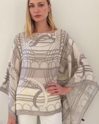 printed cashmere poncho in grey